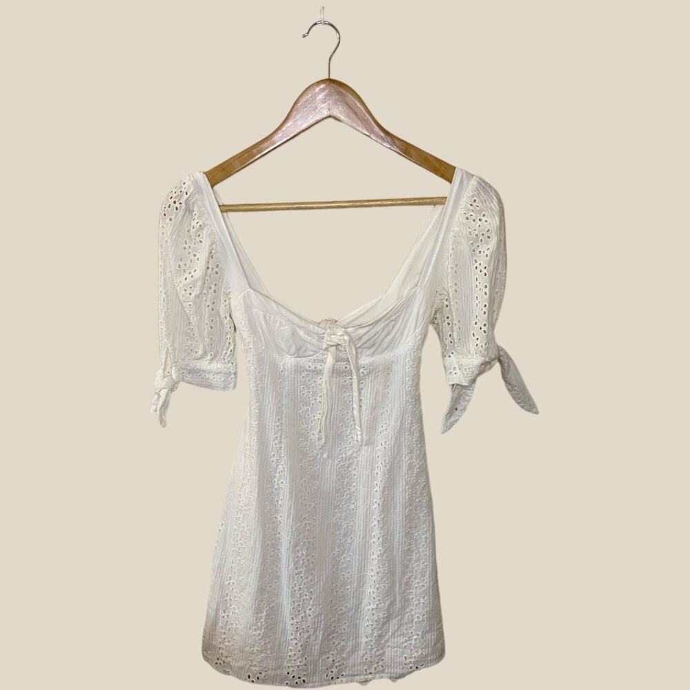 White eyelet mini dress